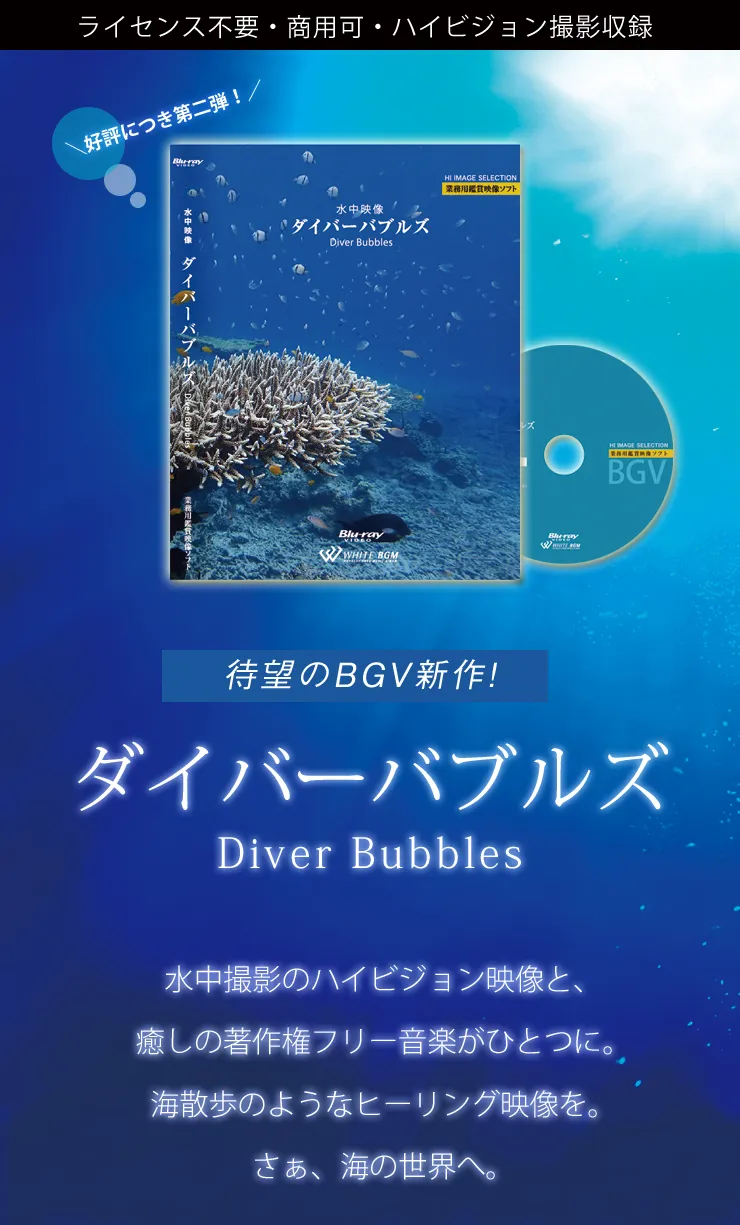 業務用鑑賞映像ソフト特集「水中映像・ダイバーバブルズ」の特集ページです